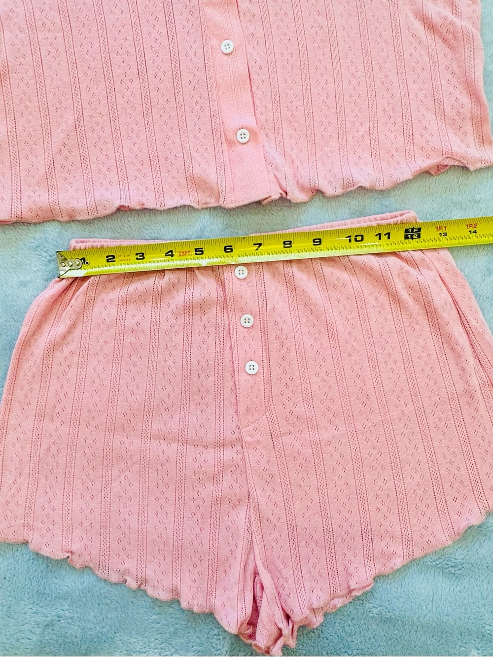 Women's Pink Ribbed Button-Front Sleep Set - Picture 6 of 7